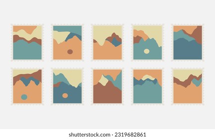 Set of postal stamps and postmarks, isolated on white background, vector illustration.
