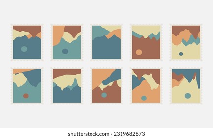 Set of postal stamps and postmarks, isolated on white background, vector illustration.