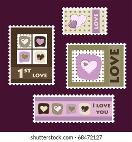 Set of ValentineÂ´s postal stamps, vector
