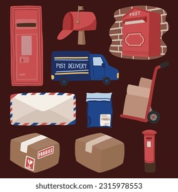Set mit handgezeichneter Illustration von Postarbeiterdienstleitungen