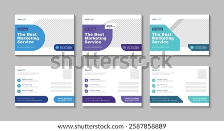set of postcard design templates for business digital marketing services vector