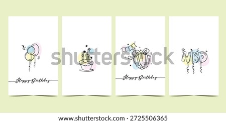 Set of postcard with a simple design.Minimalist linear universal birthday invitation.