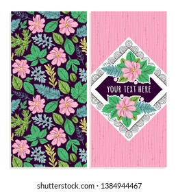 Set of postcard templates or banners with decorative flowers