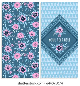 Set of postcard templates or banners with decorative flowers