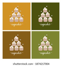 
conjunto de plantillas de postcard en estilo retro con cupcakes. para diseño. pasteles dulces.