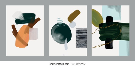 Conjunto de postales Abstracción. Estilo minimalista. Postales pictóricas. Golpes de pinceles y pinturas. Pintura, acuarela, líneas, colores pastel, textura.