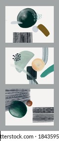 Set of postcards Abstraction. Minimalistic style. Pictorial postcards. Strokes of brushes and paints. Paint, watercolor, lines, pastel colors, the texture.