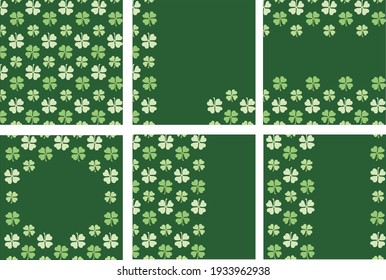 conjunto de postales, fondo verde con trébol