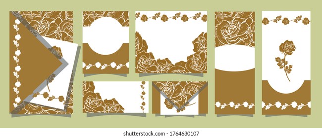 Set of Postcards with beautiful  
chocolate roses. Graphic design illustration for cards, postcards.
