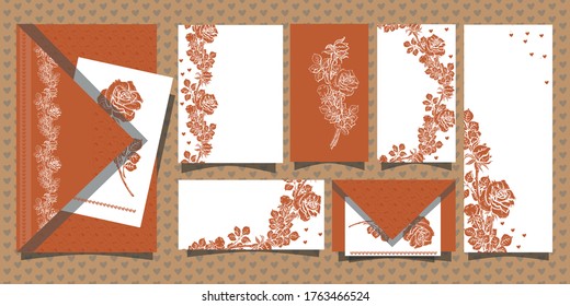 Set of Postcards with beautiful  
roses. Graphic design illustration for cards, postcards.
