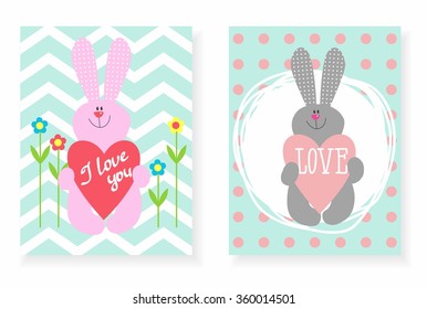 a set of postcards bunny with heart