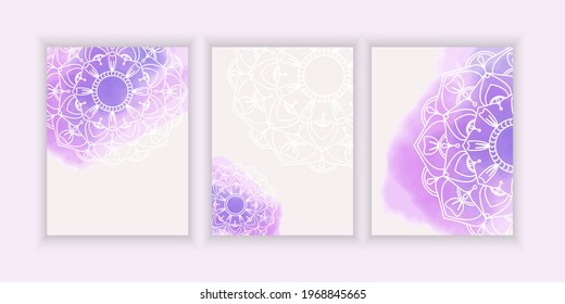 A set of postcards, business cards with mandala elements. Vector templates.
