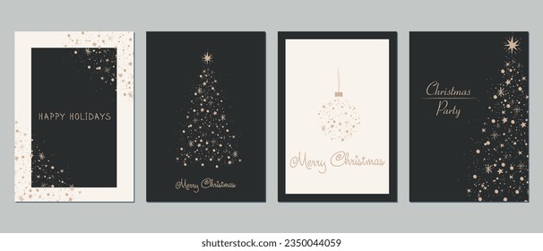 A set of postcards. Christmas card. Christmas tree, Christmas tree decoration, Christmas gift. Postcard for various occasions