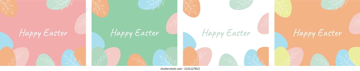 Set of postcards with colored eggs and the inscription Happy Easter. Good for spring and Easter greeting cards and invitations. Easter decor. Vector illustration