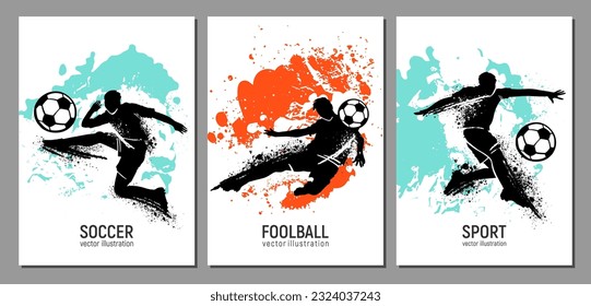 Set of postcards dedicated to football (soccer). Martial art in abstract style. Vector templates for card, poster, flyer, banner and other. 