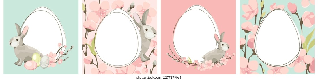 Set of postcards with Easter background. Floral design elements for label or cards. Vector illustrations in a watercolor style.	