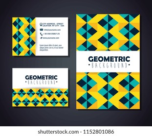 set postcards with figures geometrics and colors