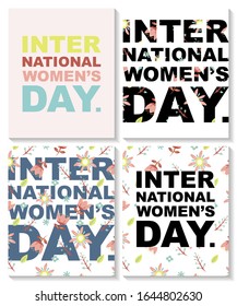 Conjunto de postales con un patrón floral para el Día Internacional de la Mujer. El 8 de marzo. Ilustración vectorial.