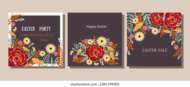 Set of postcards with flowers. Flower composition