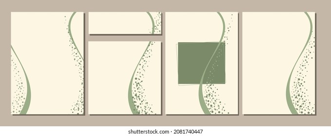 
set of postcards green and beige with line