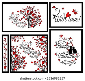 Set of postcards Happy Valentine's Day. hand drawn. Not AI, Vector illustration.