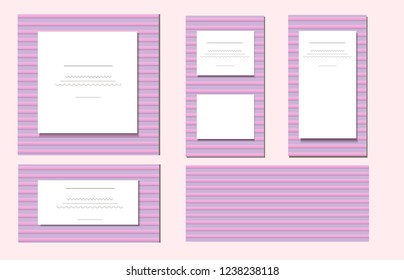Set of postcards in a horizontal strip of pink