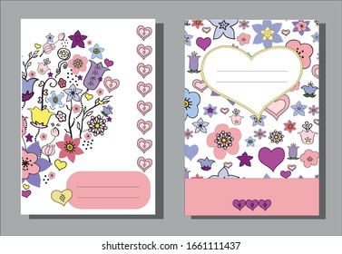 Juego de postales e invitaciones con flores gráficas