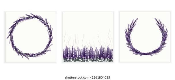 A set of postcards. Lavender composition. Lavender and Provence