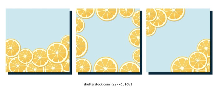 A set of postcards. Postcards with lemons. Greeting cards. Wedding invitation. Lemon design. A card for a discount or sale