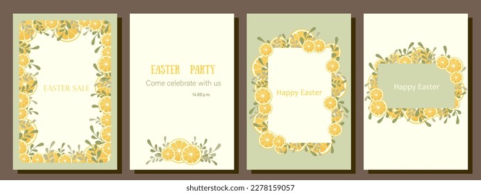 A set of postcards. Postcards with lemons. Greeting cards. Wedding invitation. Lemon design. A card for a discount or sale