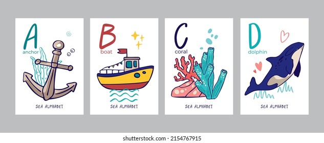 set-postcards-letters-alphabet-marine-symbols-stock-vector-royalty