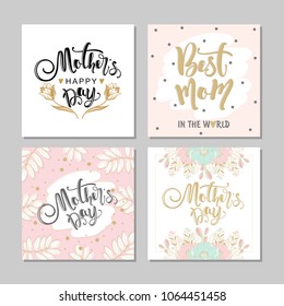 Set of postcards for mother's Day with flowers and modern calligraphy. Vector illustration.