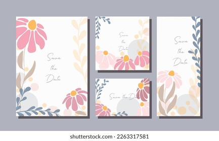 A set of postcards. Postcards with pink and blue flowers