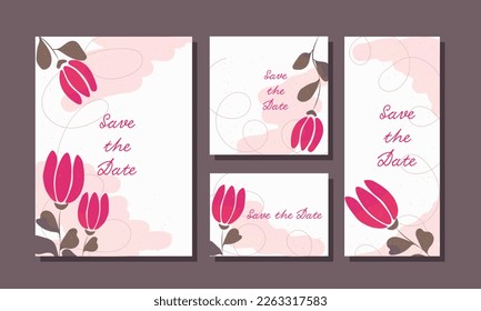 A set of postcards. Postcards with pink and blue flowers