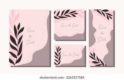Eine Reihe von Postkarten. Postkarten mit rosa und blauen Blumen