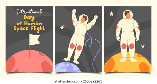 Set of postcards, posters for the International Day of Human Space Flight