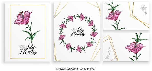 Set of postcards posters with Lily flowers