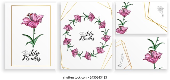 Set of postcards posters with Lily flowers