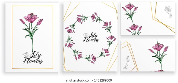 Set of postcards posters with Lily flowers