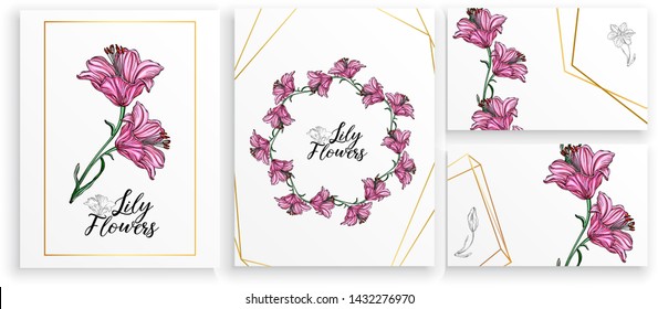 Set of postcards posters with Lily flowers