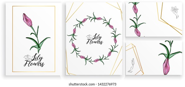 Set of postcards posters with Lily flowers