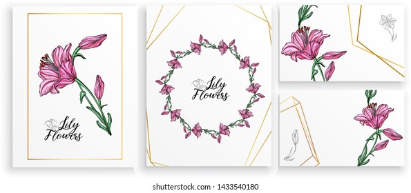 Set of postcards posters with Lily flowers