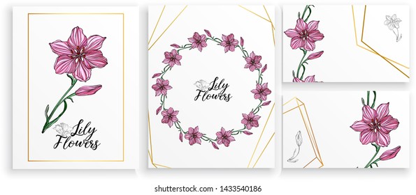 Set of postcards posters with Lily flowers