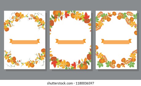 Set of postcards with pumpkins.