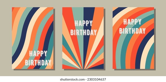Set of postcards in retro style. Retro backgrounds. Happy Birthday