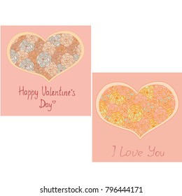 Set of postcards for St. Valentine's Day with text i love you and happy valentine's day vector illustration