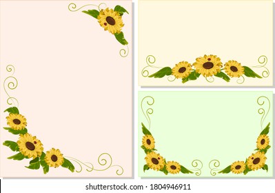 Set of postcards with sunflowers.Decor from yellow sunflowers in the collection of postcards.