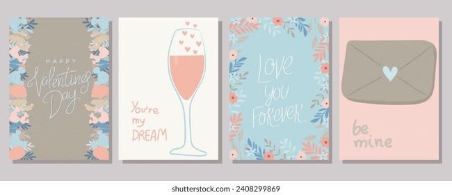 A set of postcards for Valentine's Day. Cute illustrations. Couple in love. Cute elements for holiday cards	