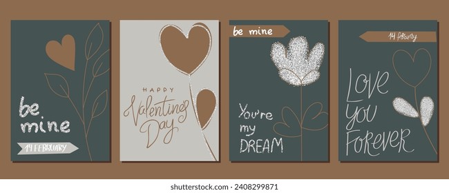 A set of postcards for Valentine's Day. Cute illustrations. Couple in love. Cute elements for holiday cards	