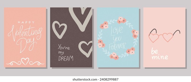 A set of postcards for Valentine's Day. Cute illustrations. Couple in love. Cute elements for holiday cards	